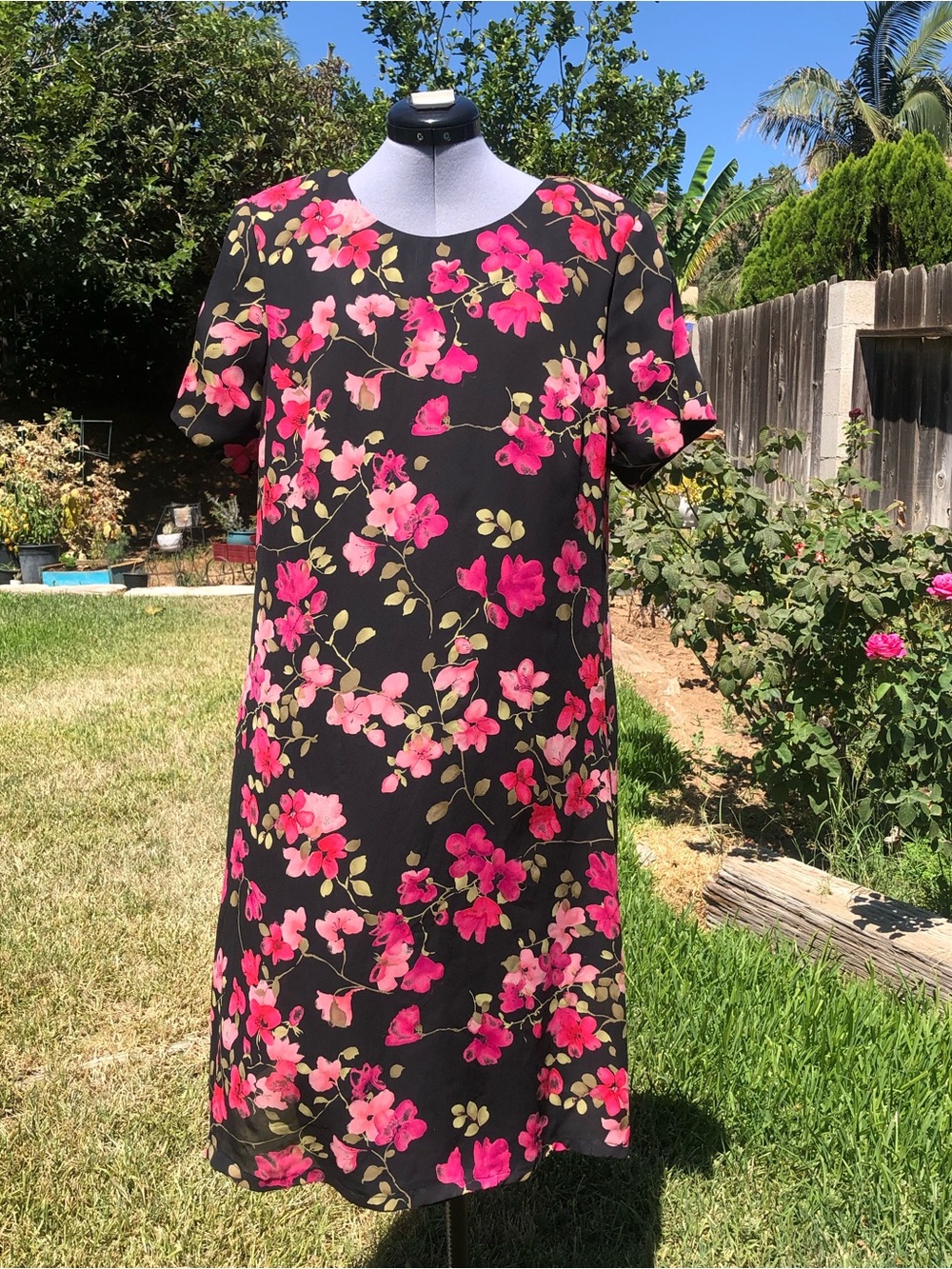 S.L. Fashions Women’s Size 14W Black And Pink Vintage 1980s Rose Formal Dress